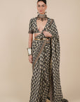 Midnight Blue - Ivory Saree Set
