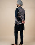 Midnight Blue Printed Nehru Jacket