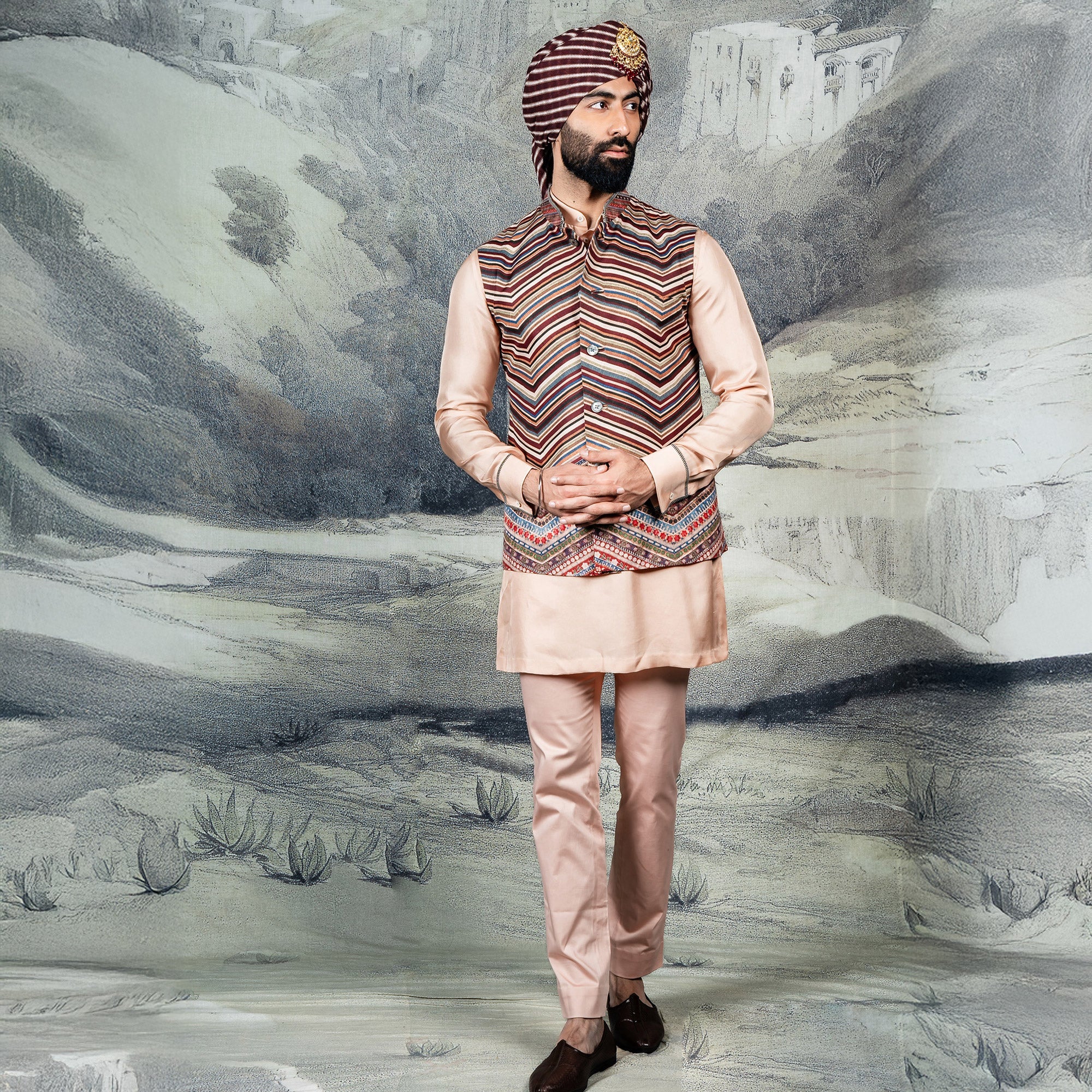 Multi-Hued Pink Nehru Jacket