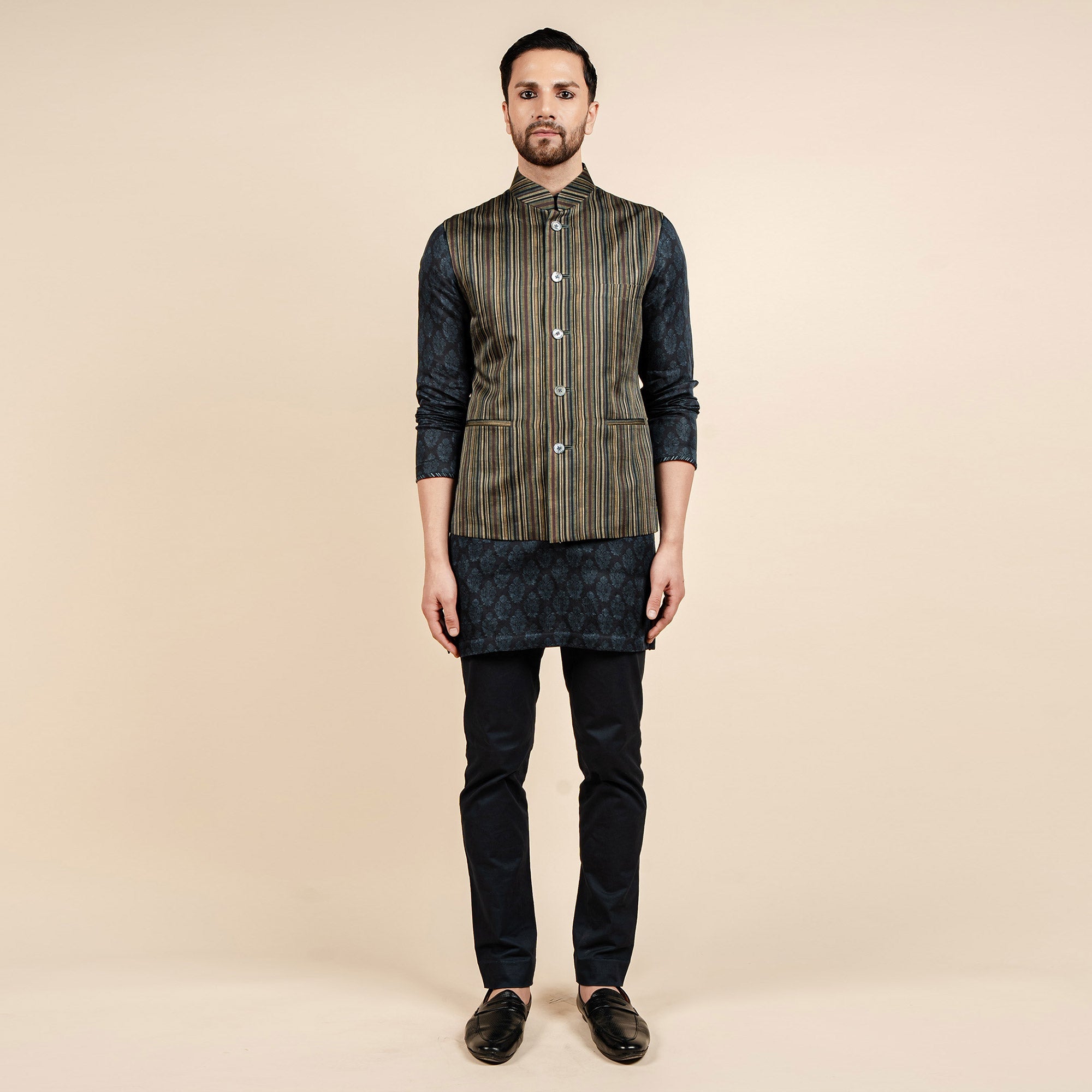 Multicoloured Striped Nehru Jacket