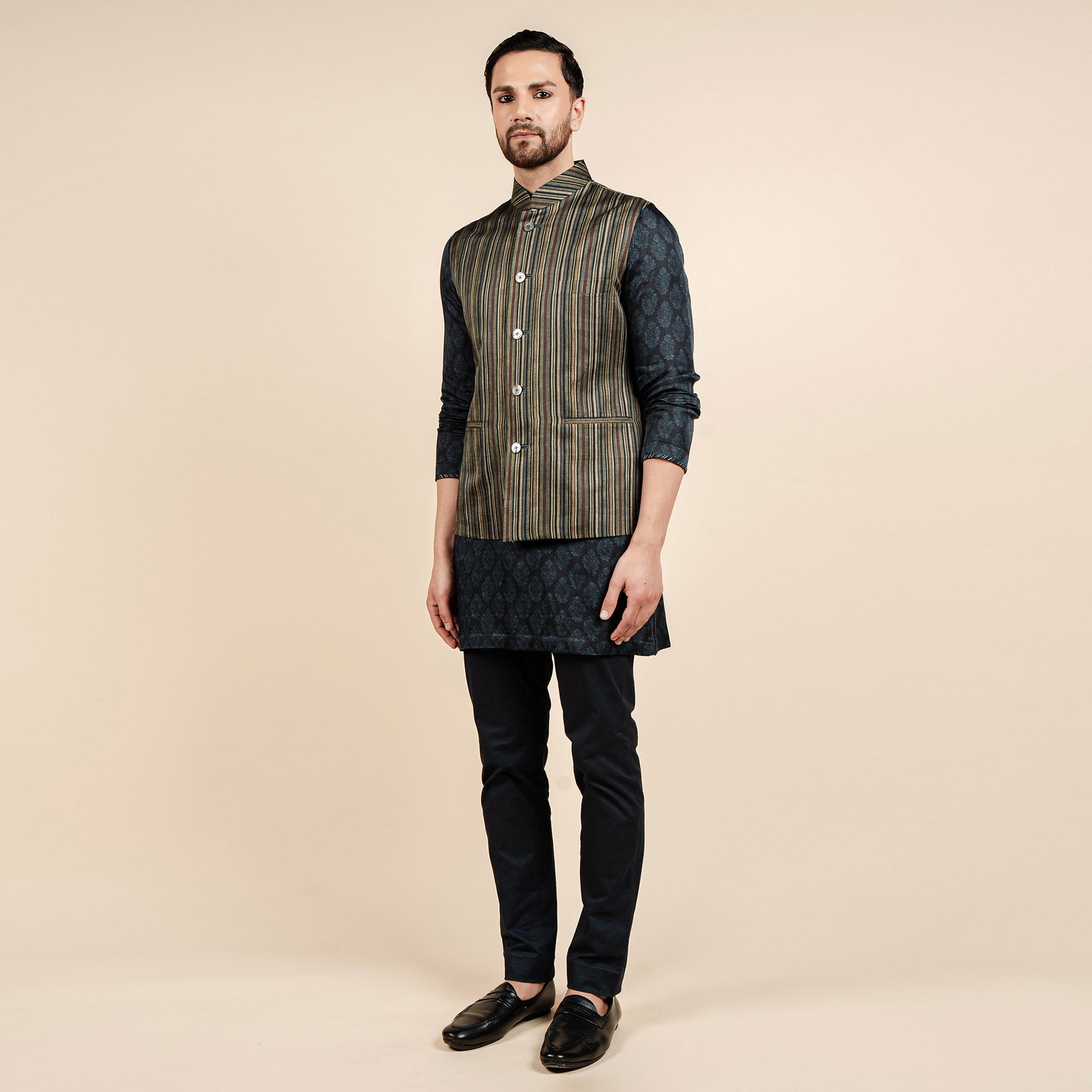Multicoloured Striped Nehru Jacket