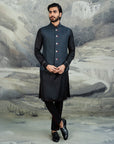 Navy Blue Chevron Nehru Jacket
