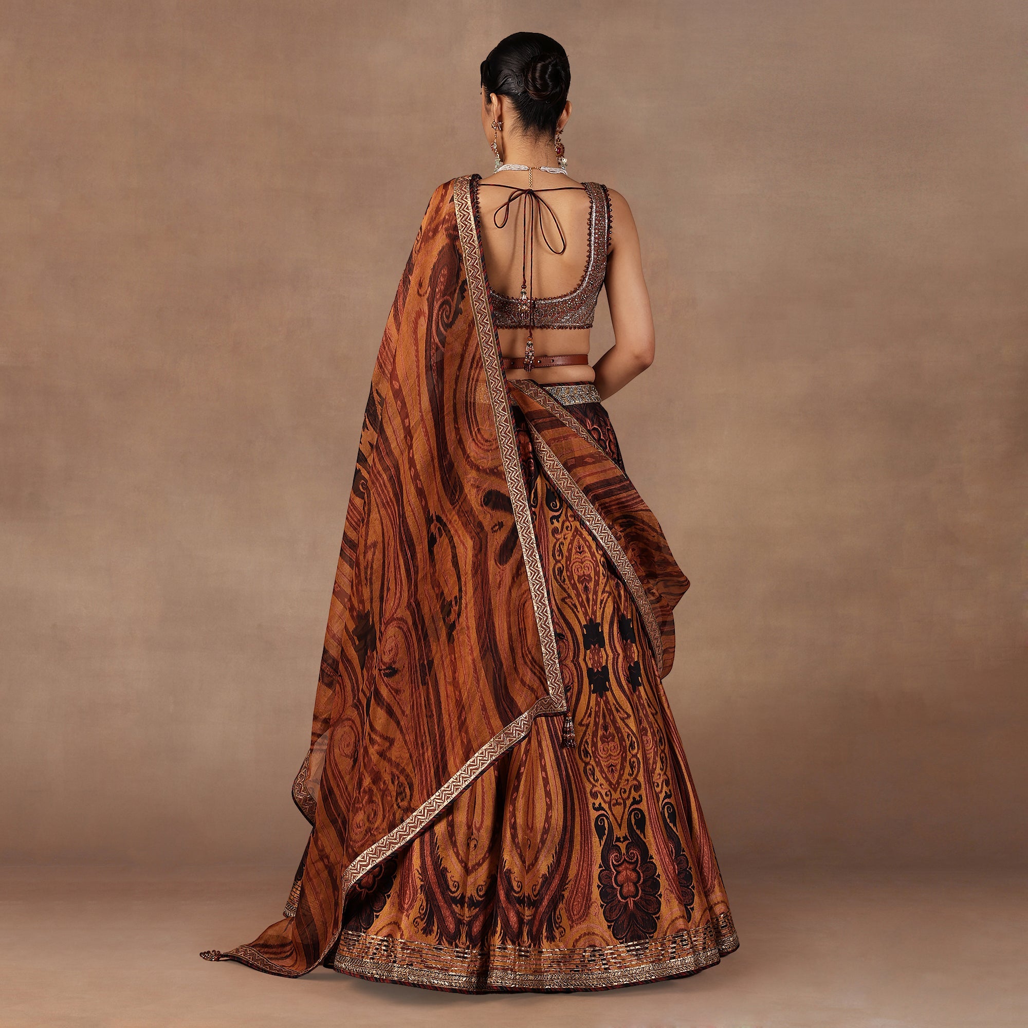 Ochre Mustard Jamawar Skirt Set