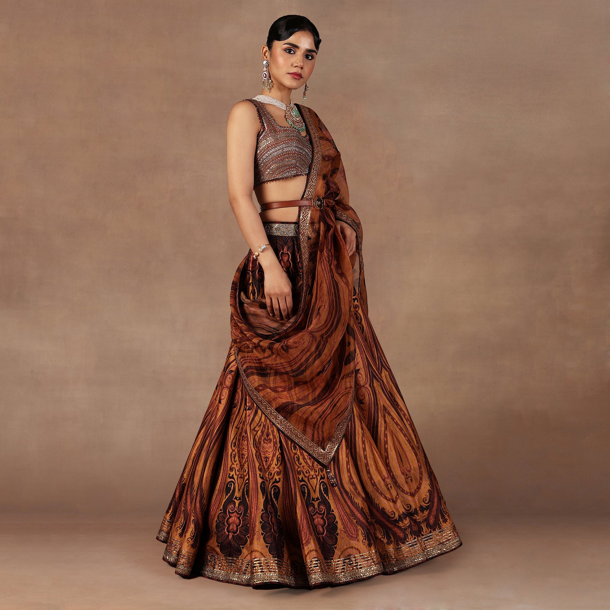 Ochre Mustard Jamawar Skirt Set