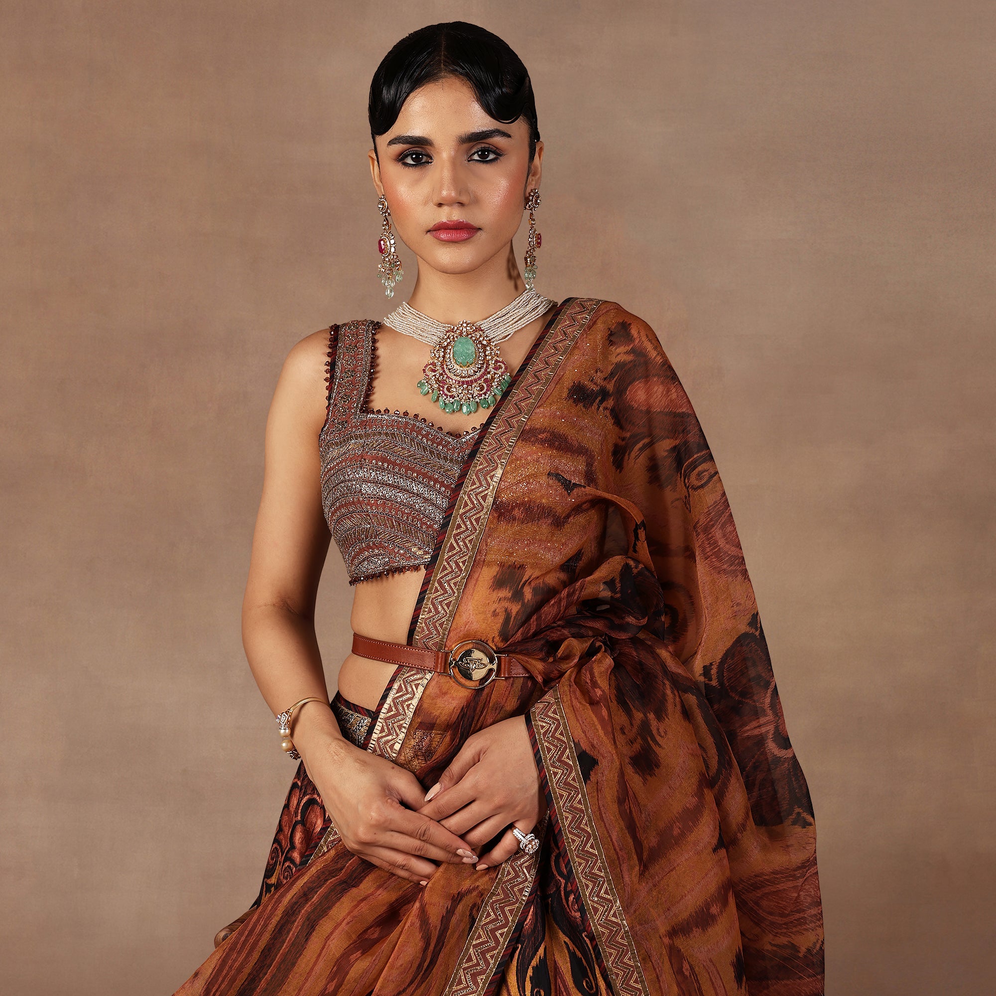 Ochre Mustard Jamawar Skirt Set