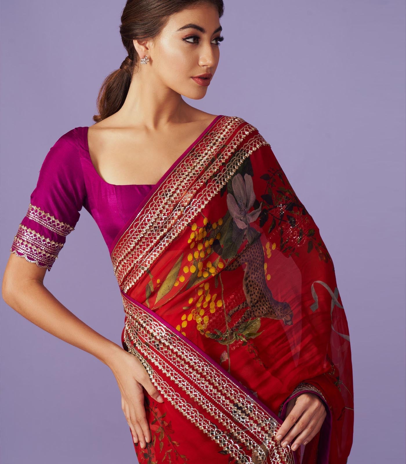 Sequins Embroidery Saree Set