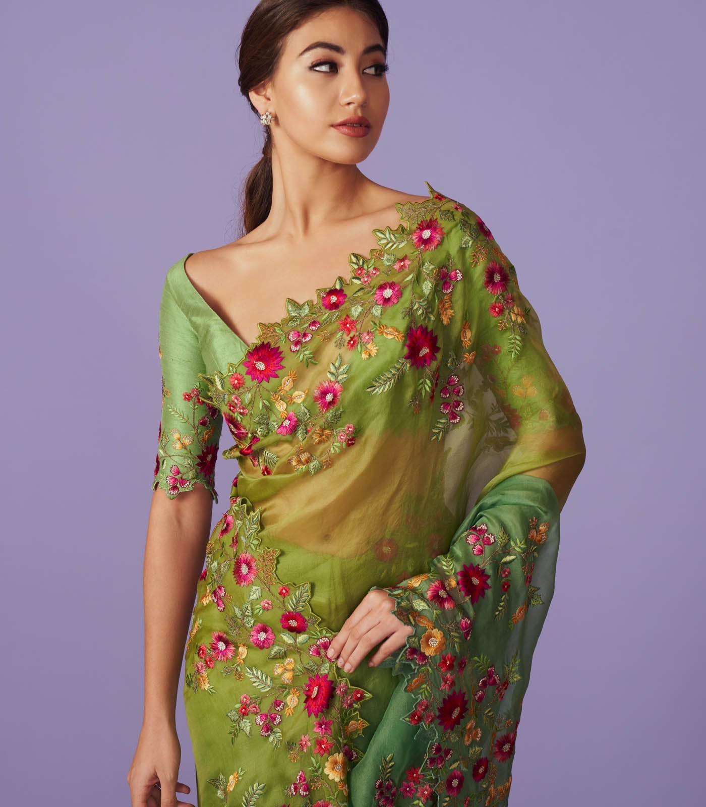 Multi Thread Work Saree Set