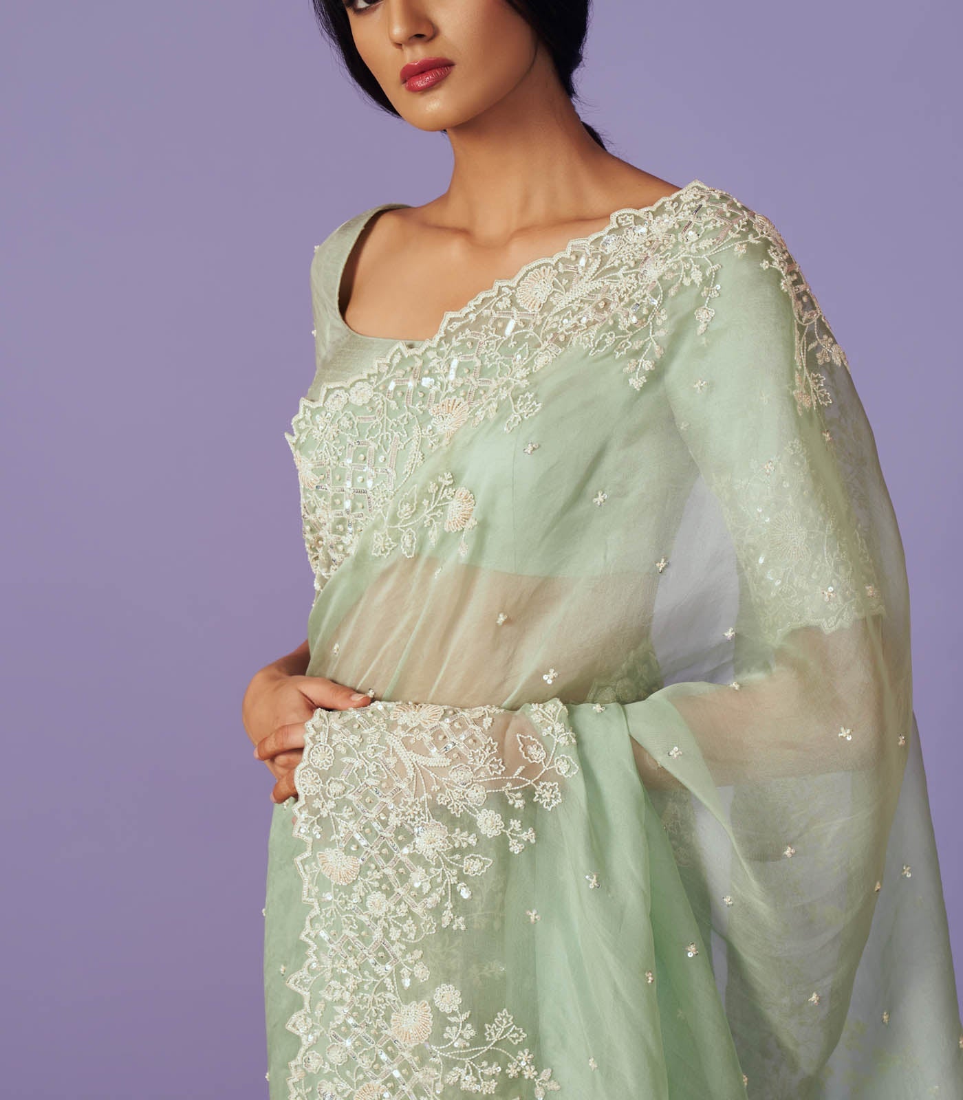 Pearl Work Saree Set