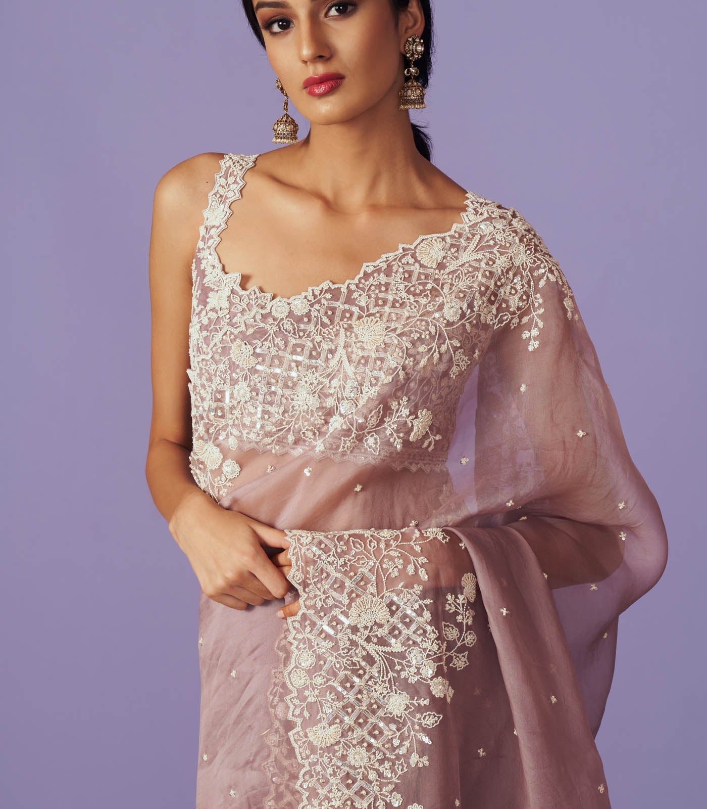 Sequins Jaal Border Saree Set