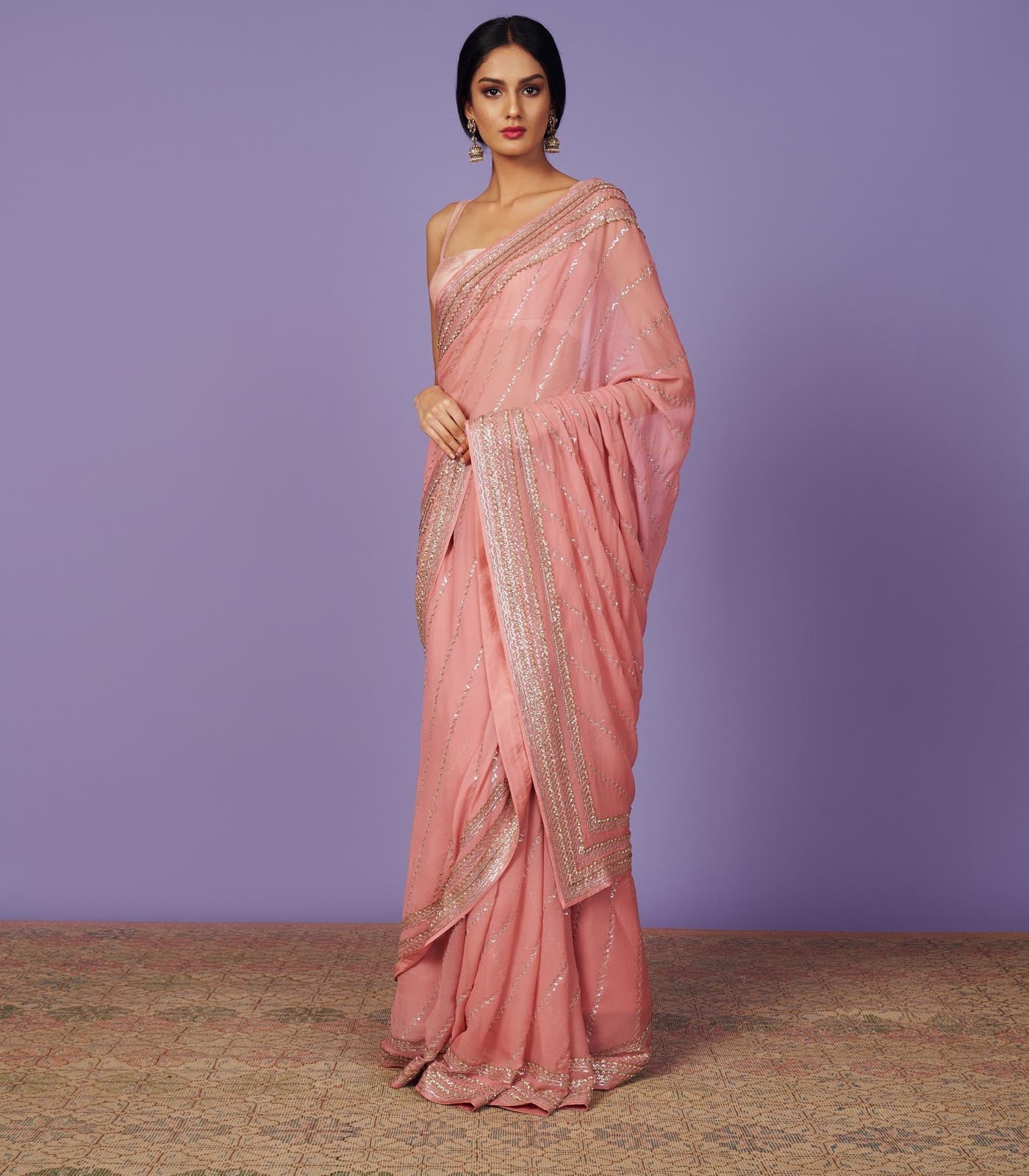 Sequins Border Saree Set