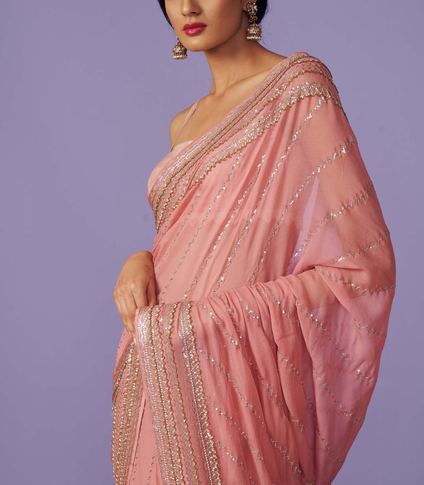 Sequins Border Saree Set