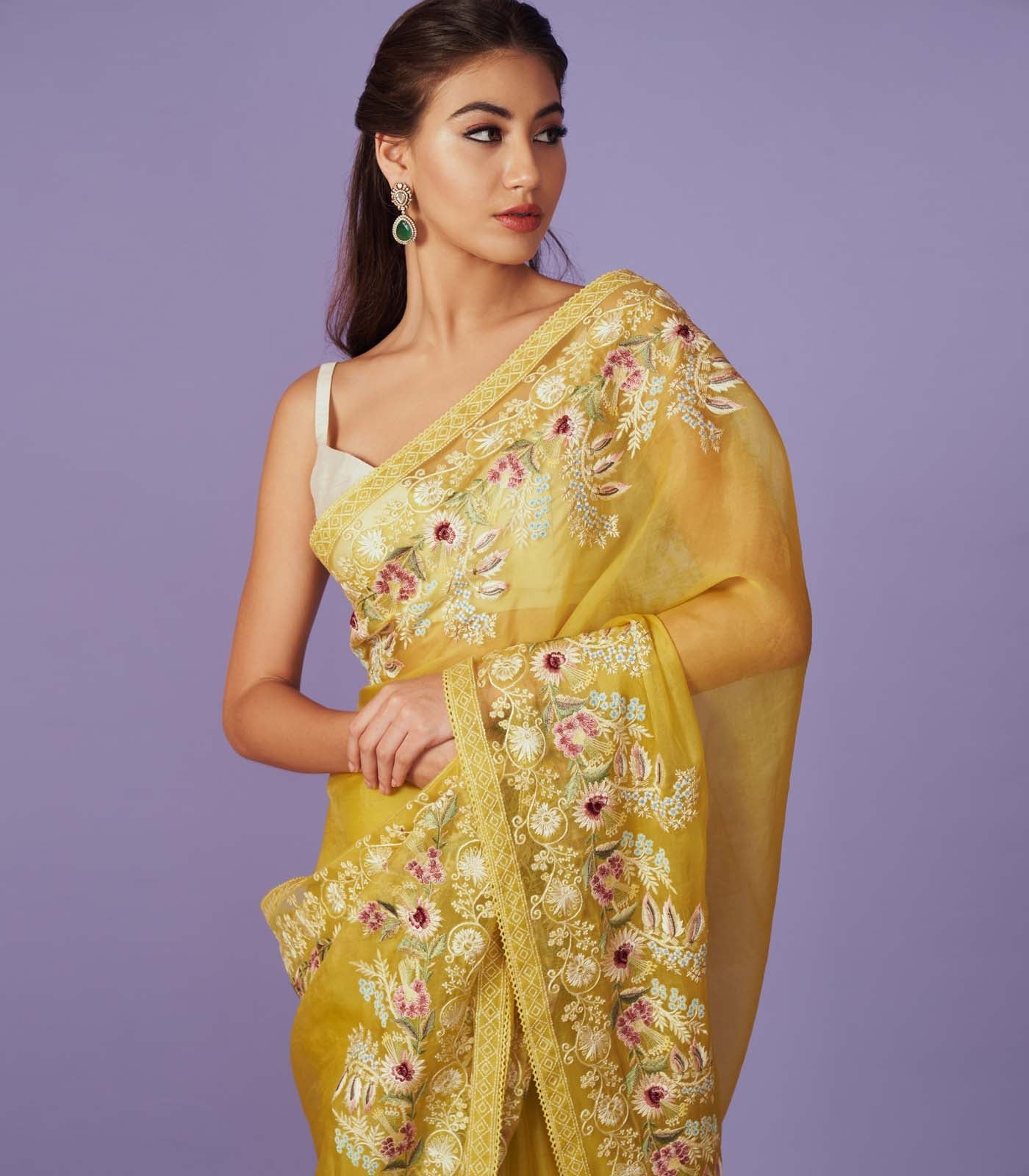 Multi Thread Work Saree Set