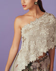 Pearl Work One Shoulder Cape Set