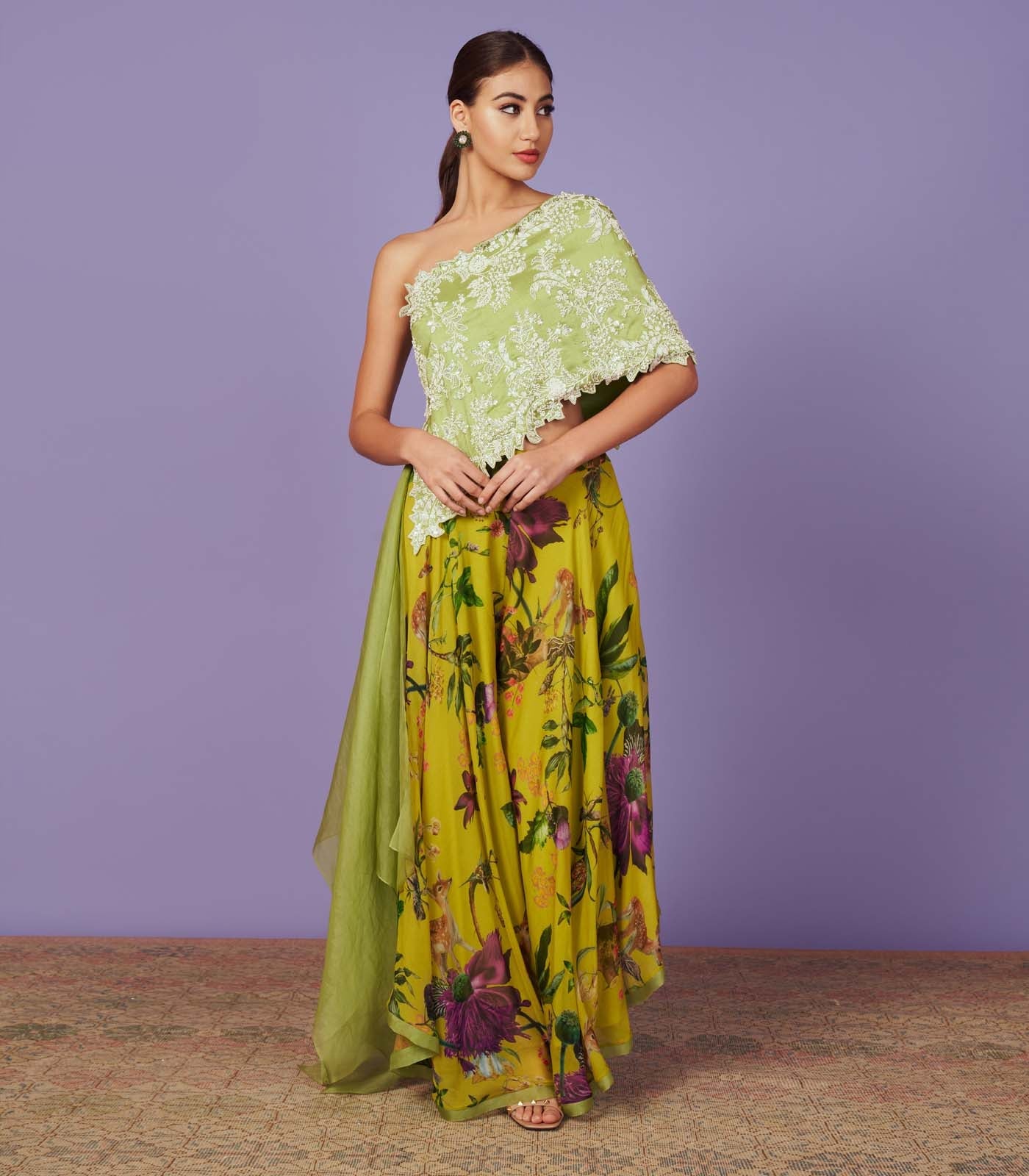 Pearl Work One Shoulder Cape Set
