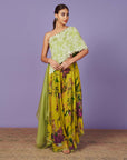 Pearl Work One Shoulder Cape Set