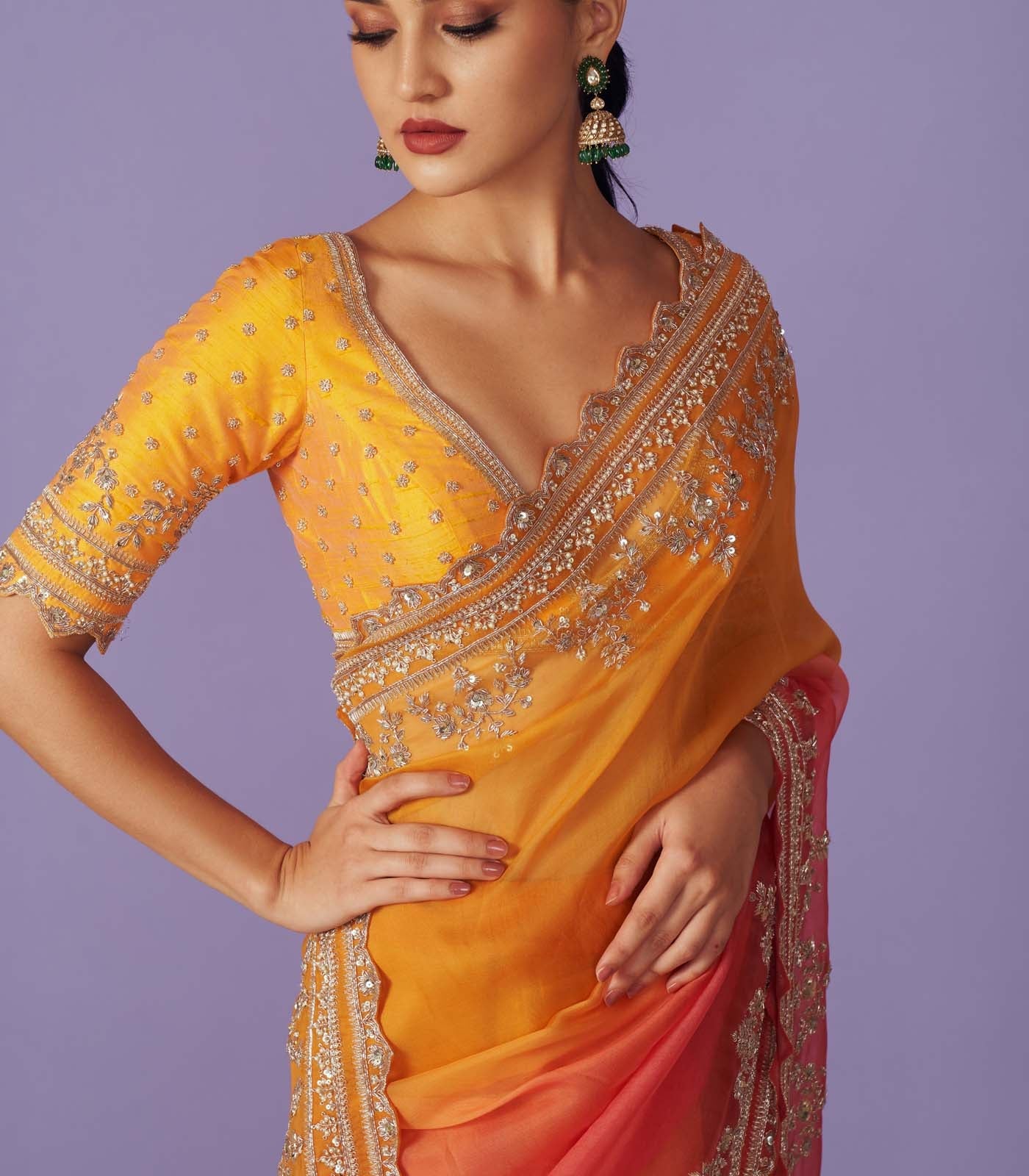 Zardozi Zig Zag Border Saree Set