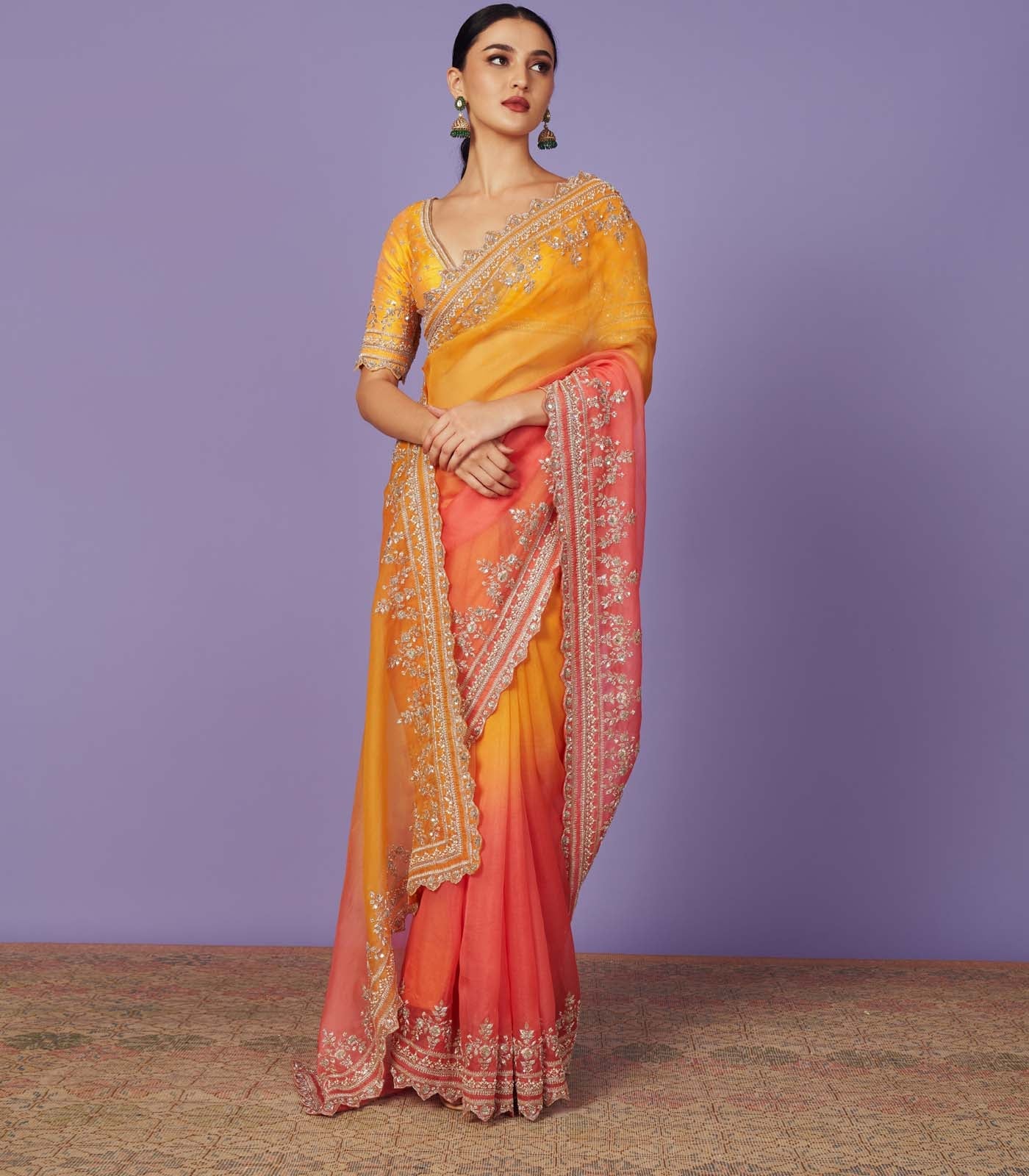 Zardozi Zig Zag Border Saree Set