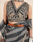 Oxford Blue Chevron Saree Set