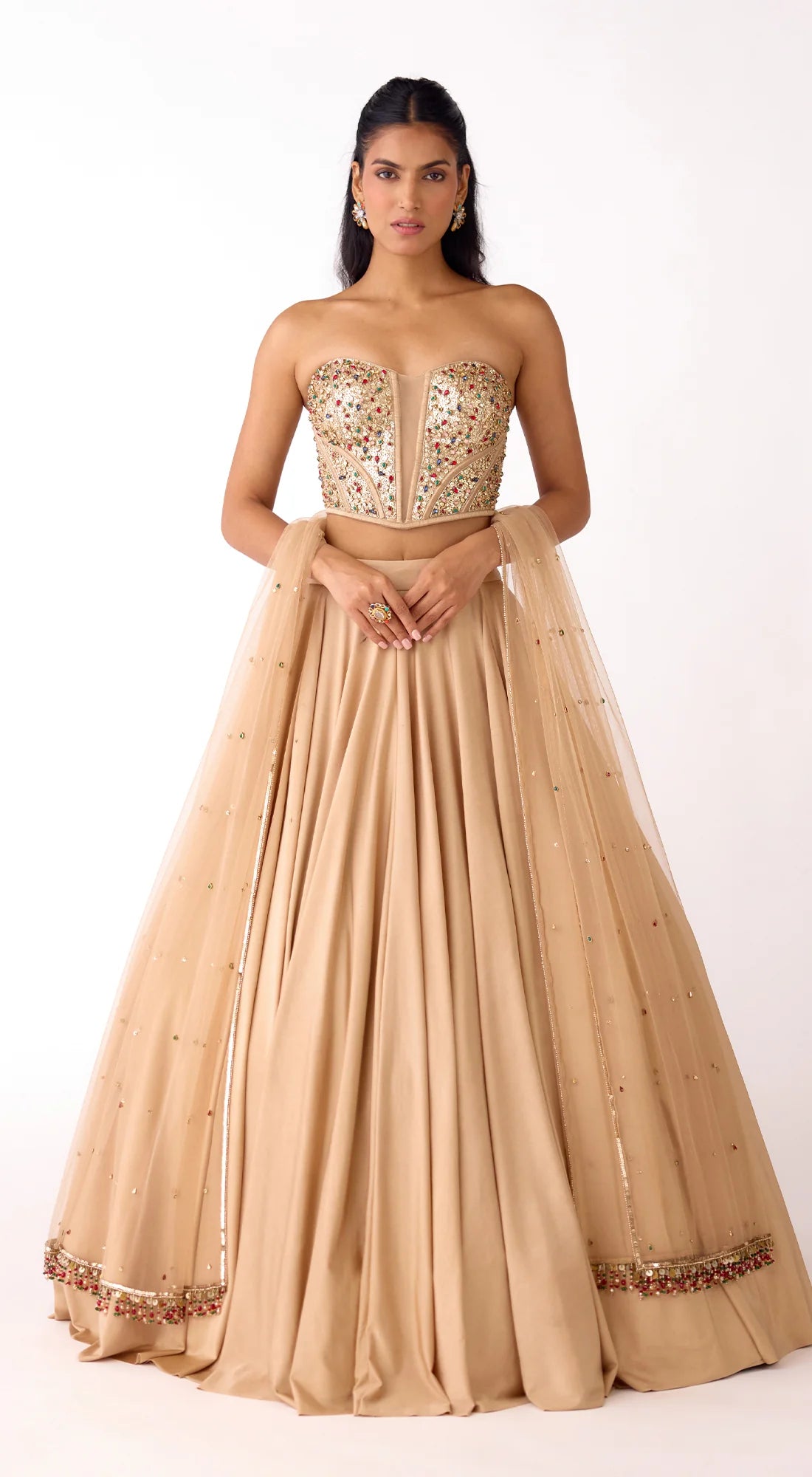 Gold Silk Embroidered Corset Lehenga Set - Ready to Ship