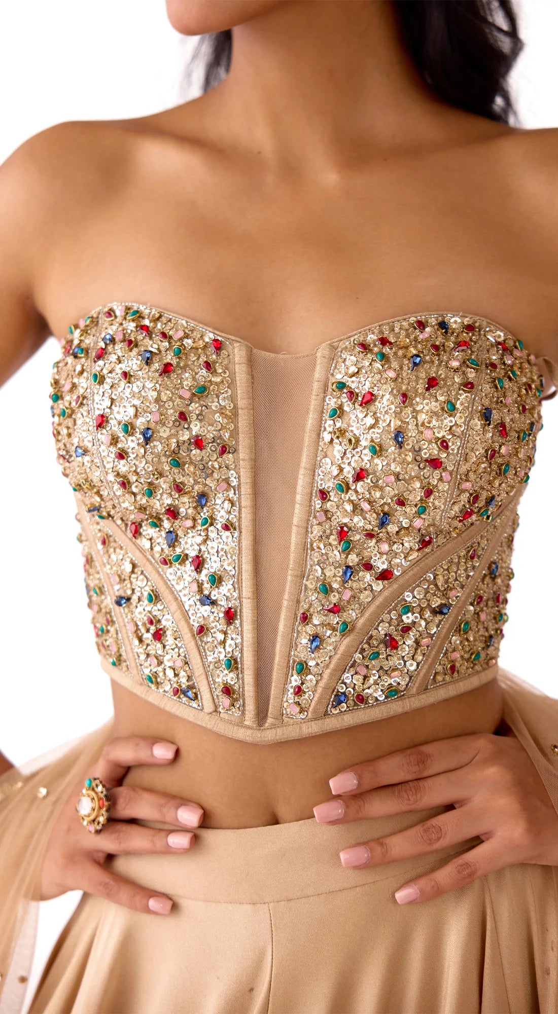 Gold Silk Embroidered Corset Lehenga Set - Ready to Ship