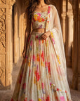 Ivory Georgette Embroidered Lehenga Set - Ready to Ship