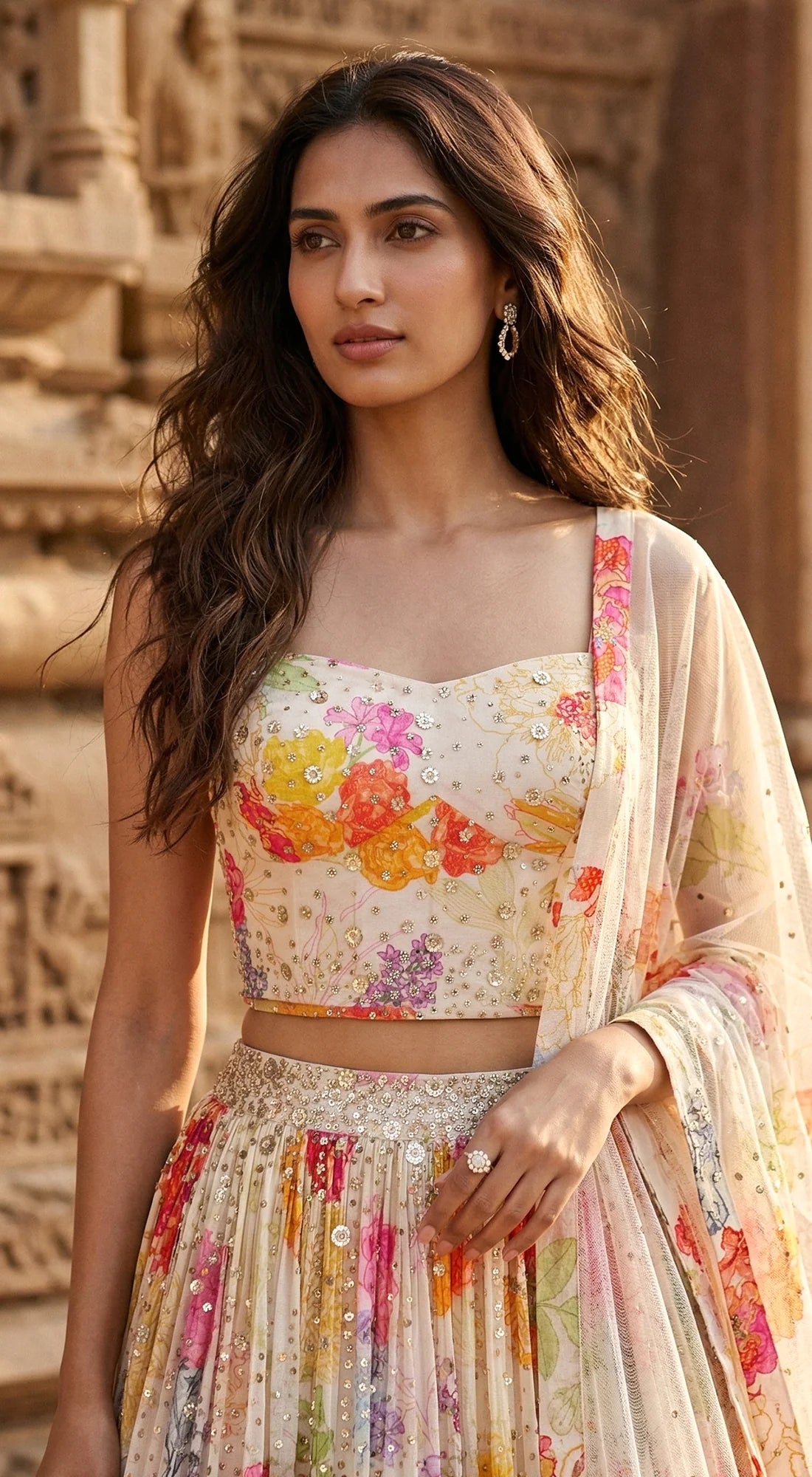 Ivory Georgette Embroidered Lehenga Set - Ready to Ship