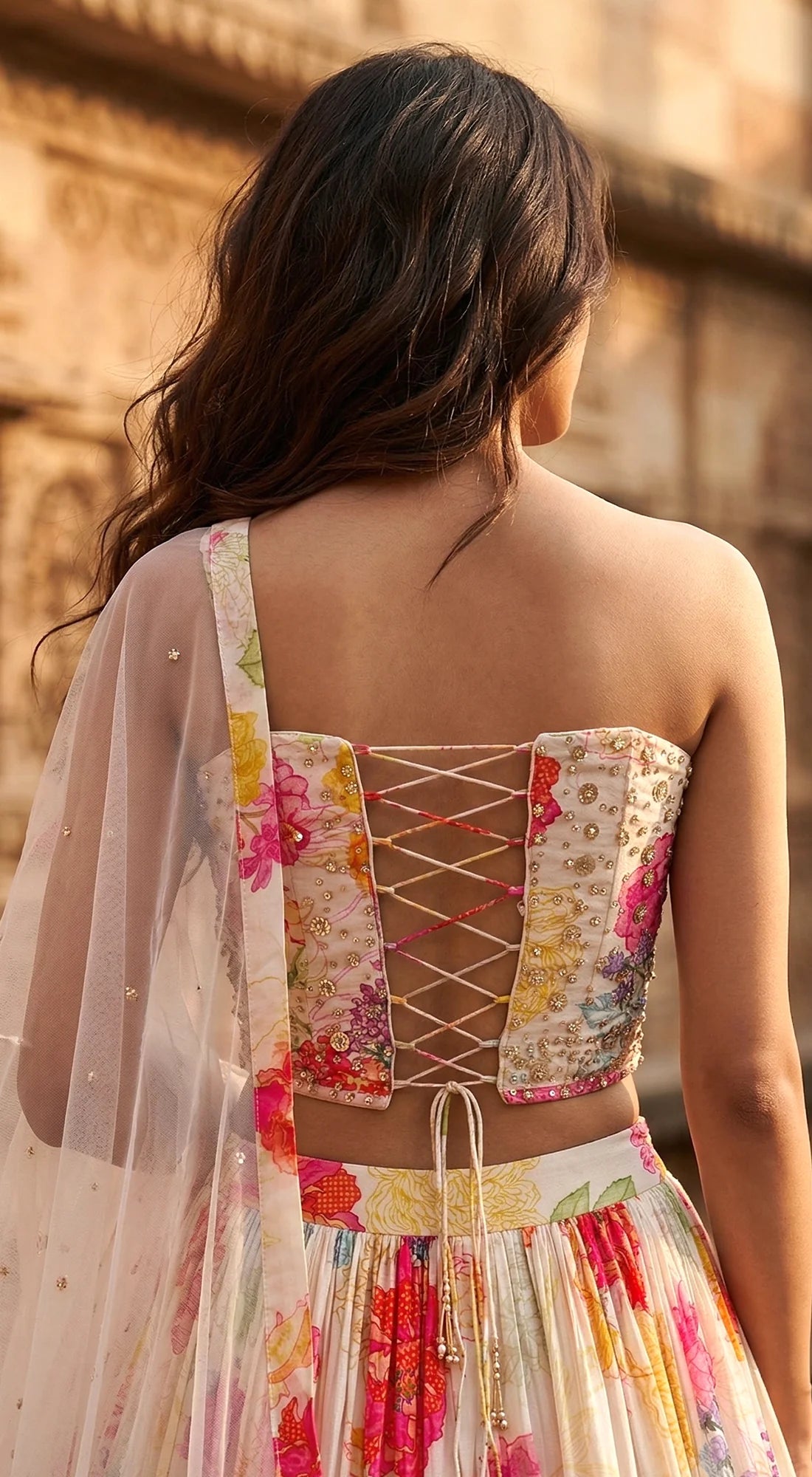 Ivory Georgette Embroidered Lehenga Set - Ready to Ship