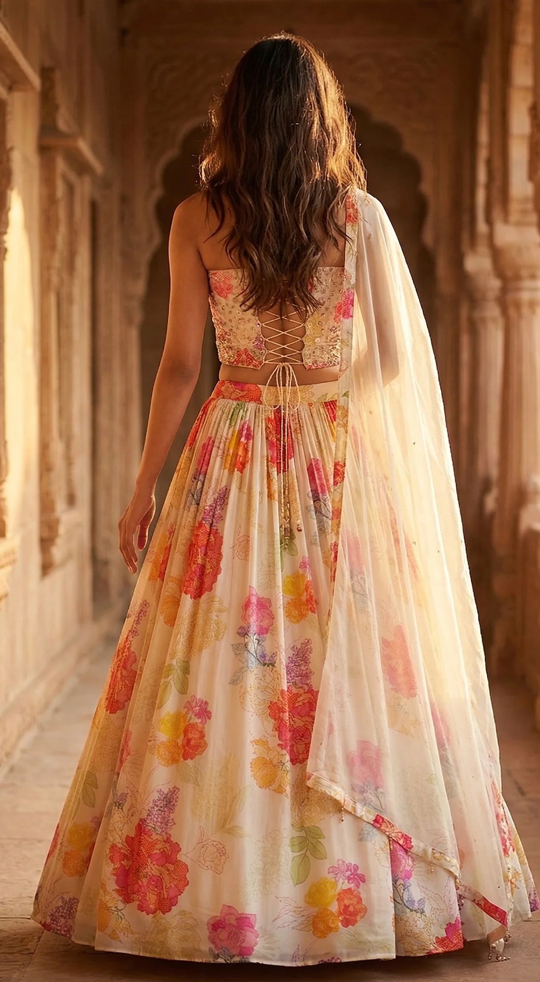 Ivory Georgette Embroidered Lehenga Set - Ready to Ship