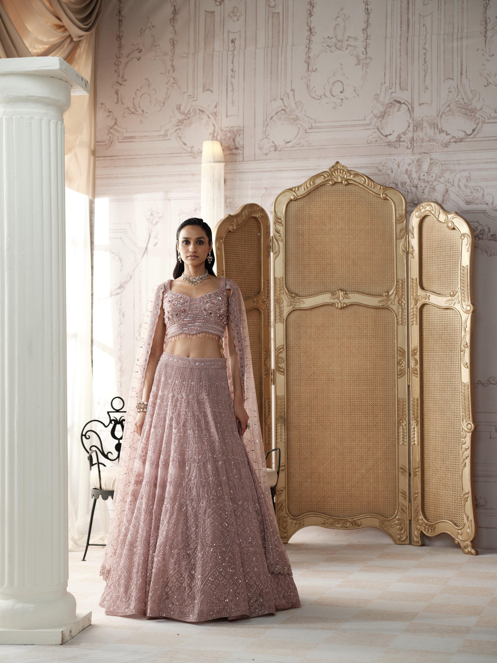 Champagne Blush Embroidered Lehenga Set