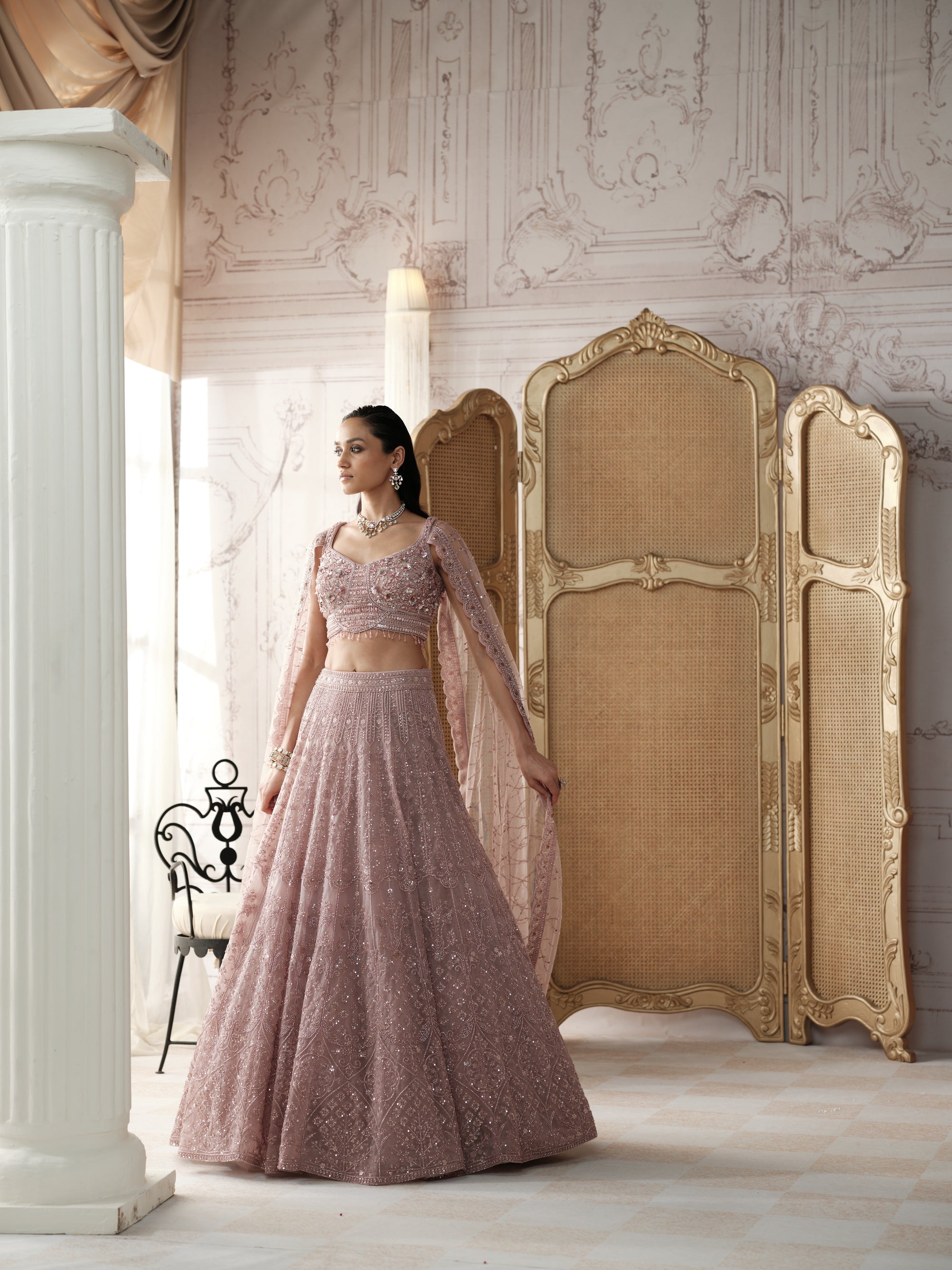 Champagne Blush Embroidered Lehenga Set