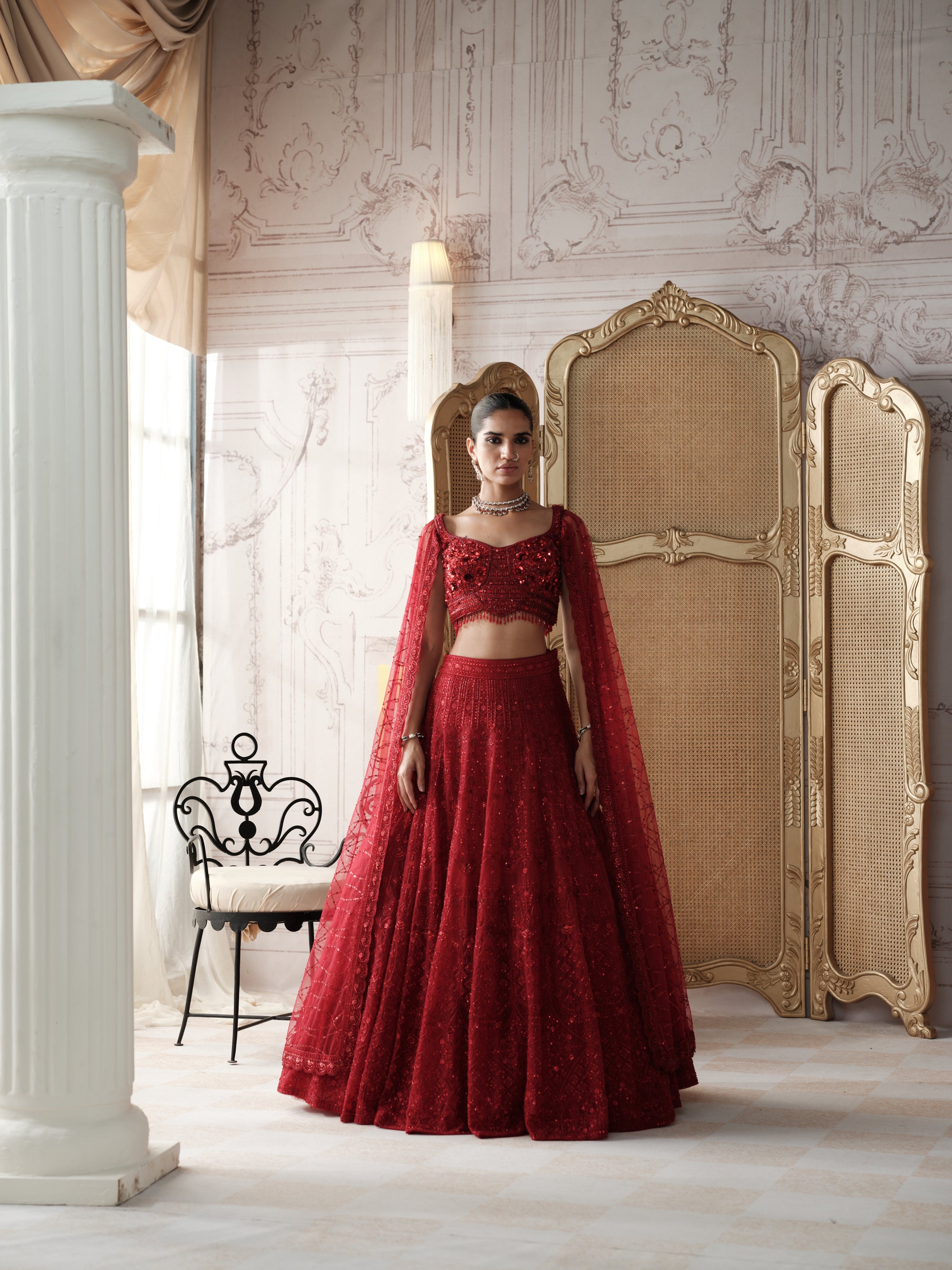Crimson Etoile Embroidered Lehenga Set