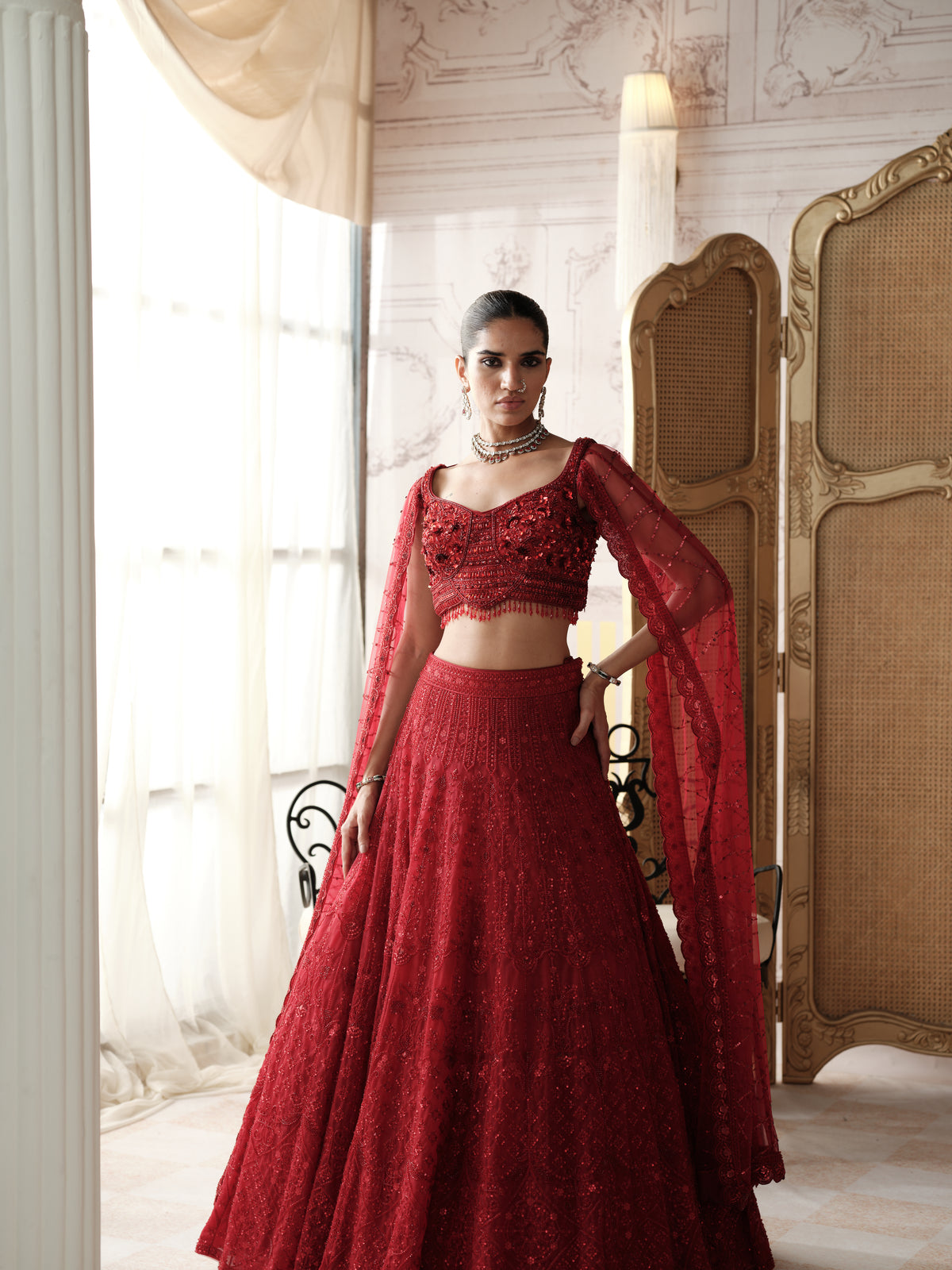 Crimson Etoile Embroidered Lehenga Set