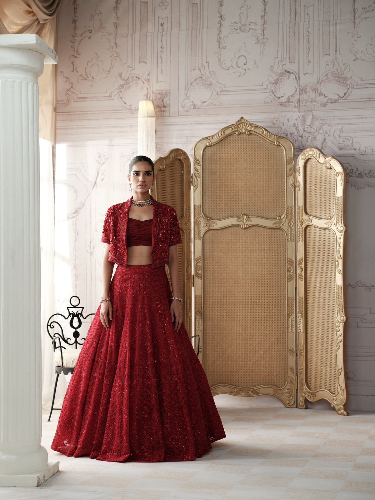 Crimson Revierie Embroidered Lehenga Set