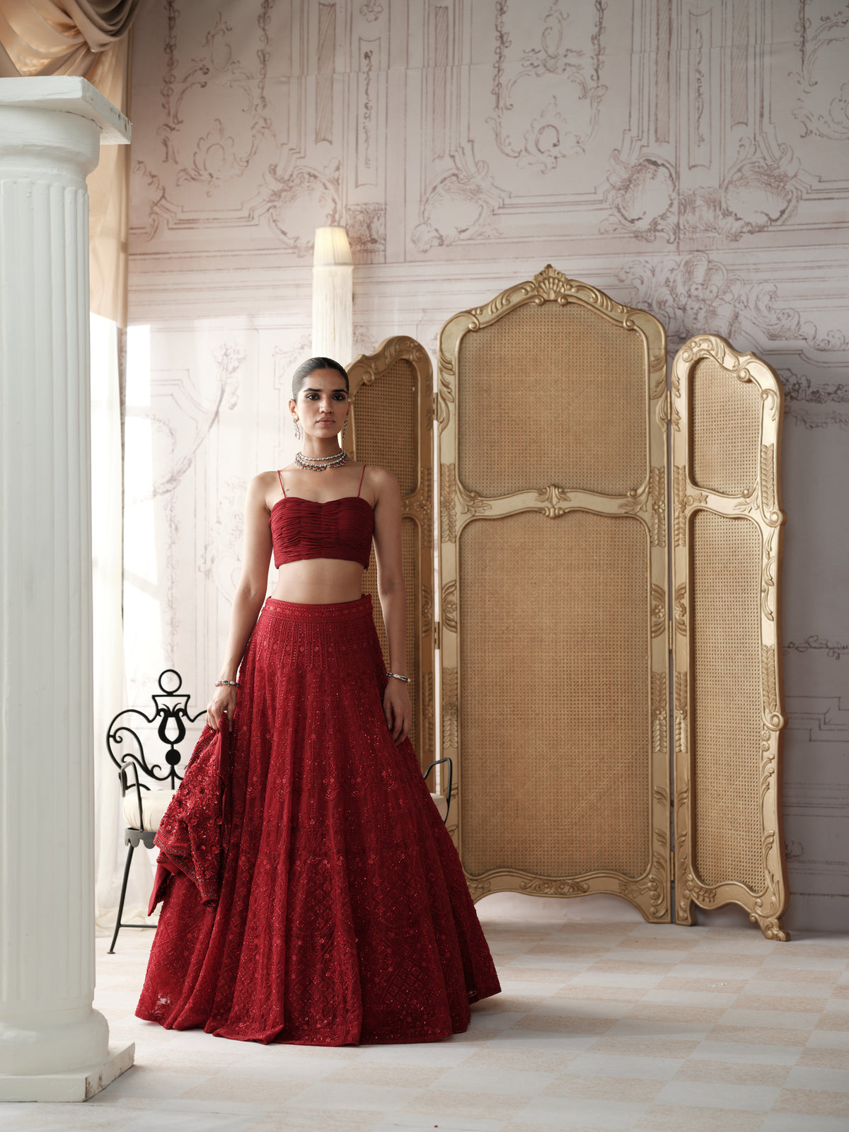 Crimson Revierie Embroidered Lehenga Set