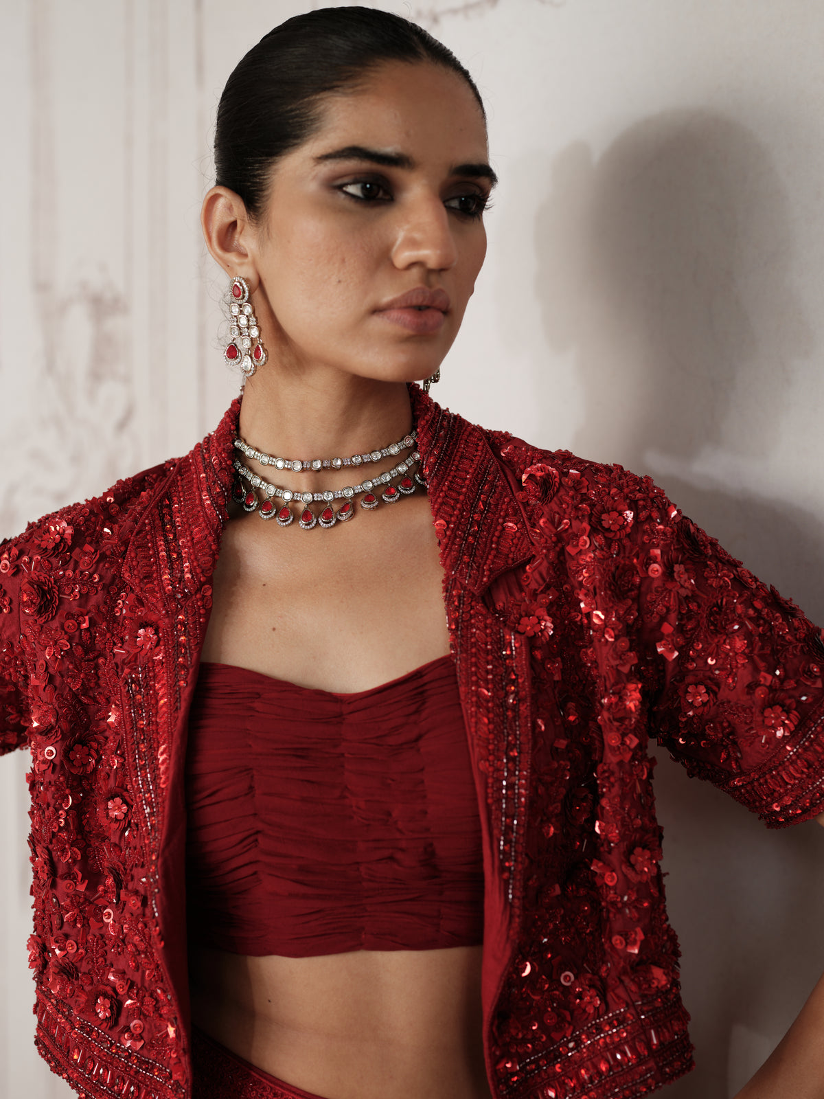Crimson Revierie Embroidered Lehenga Set