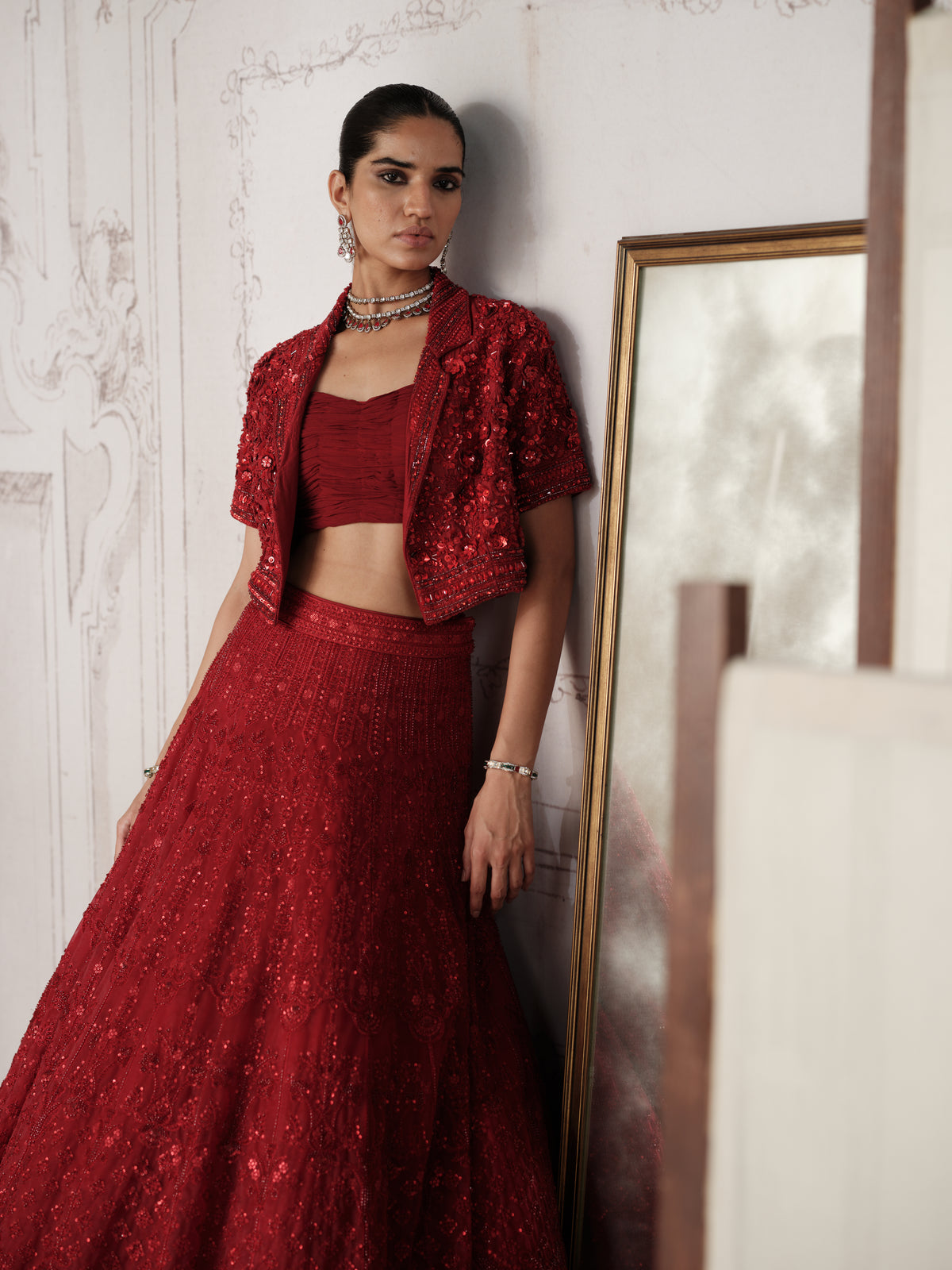 Crimson Revierie Embroidered Lehenga Set