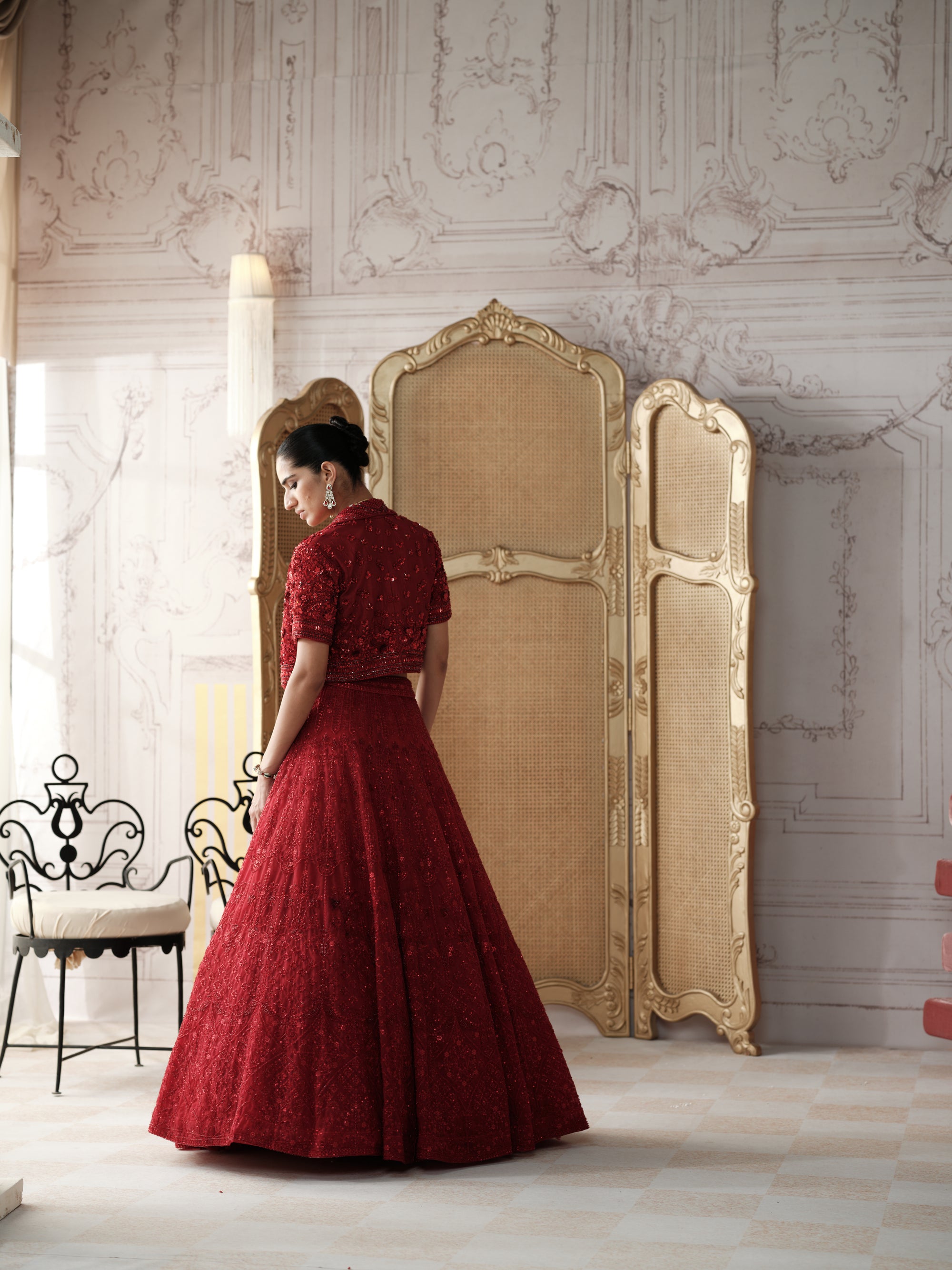 Crimson Revierie Embroidered Lehenga Set