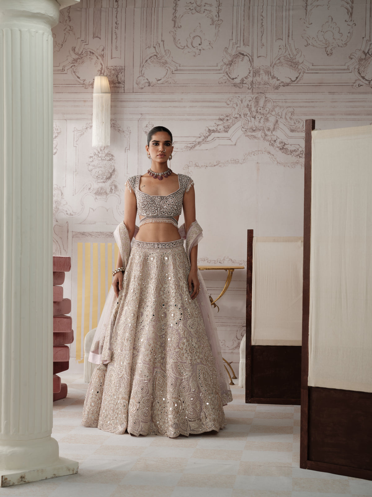 Champagne Opal Embroidered Lehenga Set
