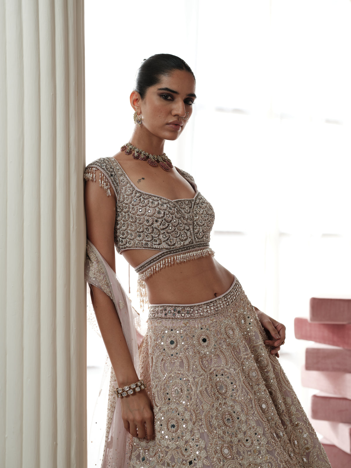 Champagne Opal Embroidered Lehenga Set