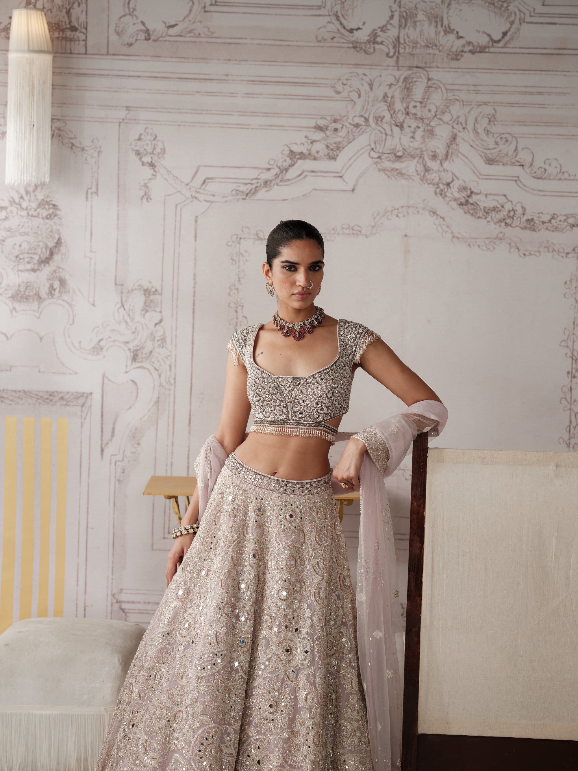 Champagne Opal Embroidered Lehenga Set