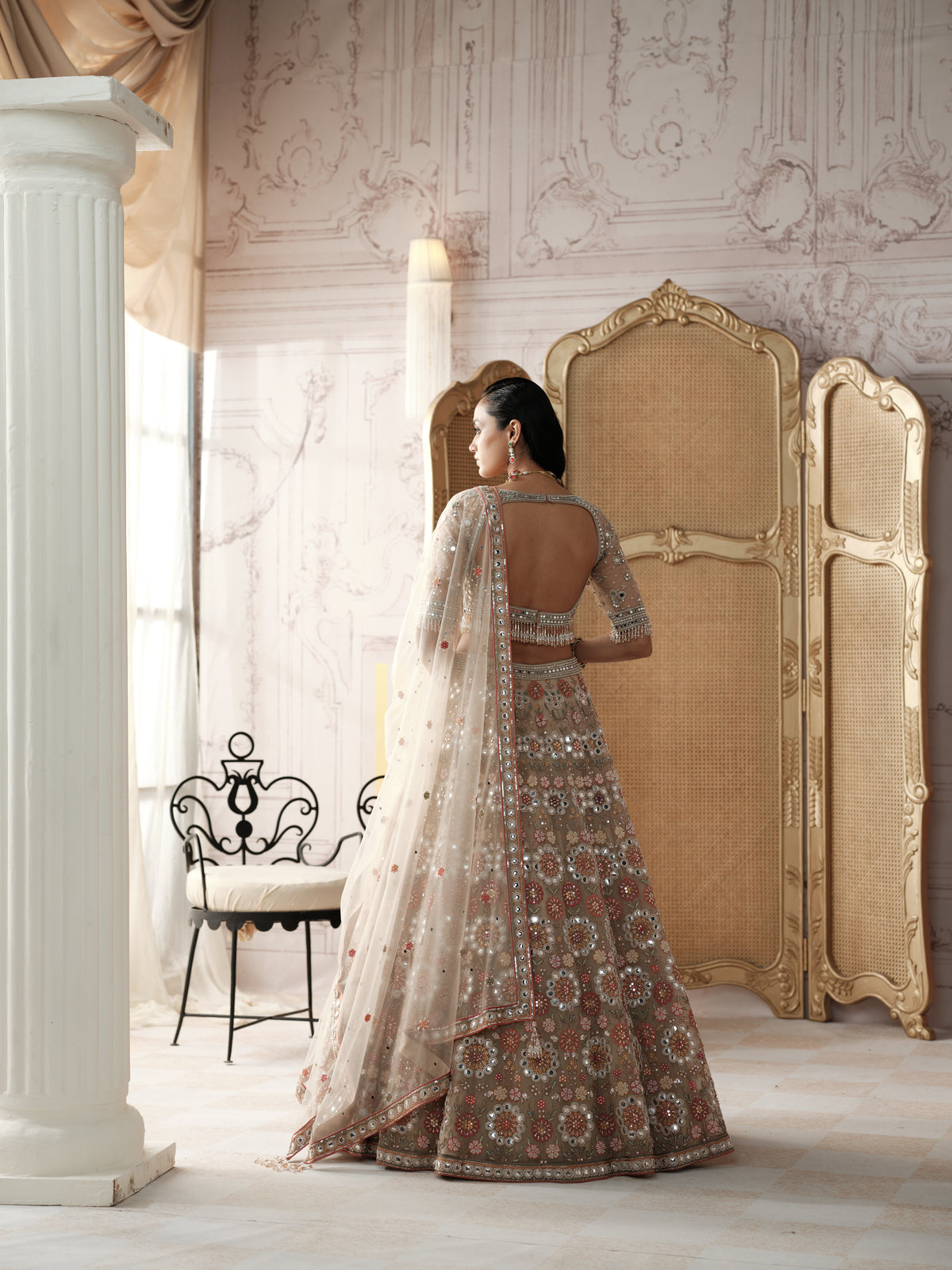 Champagne Mosaic Embroidered Lehenga Set