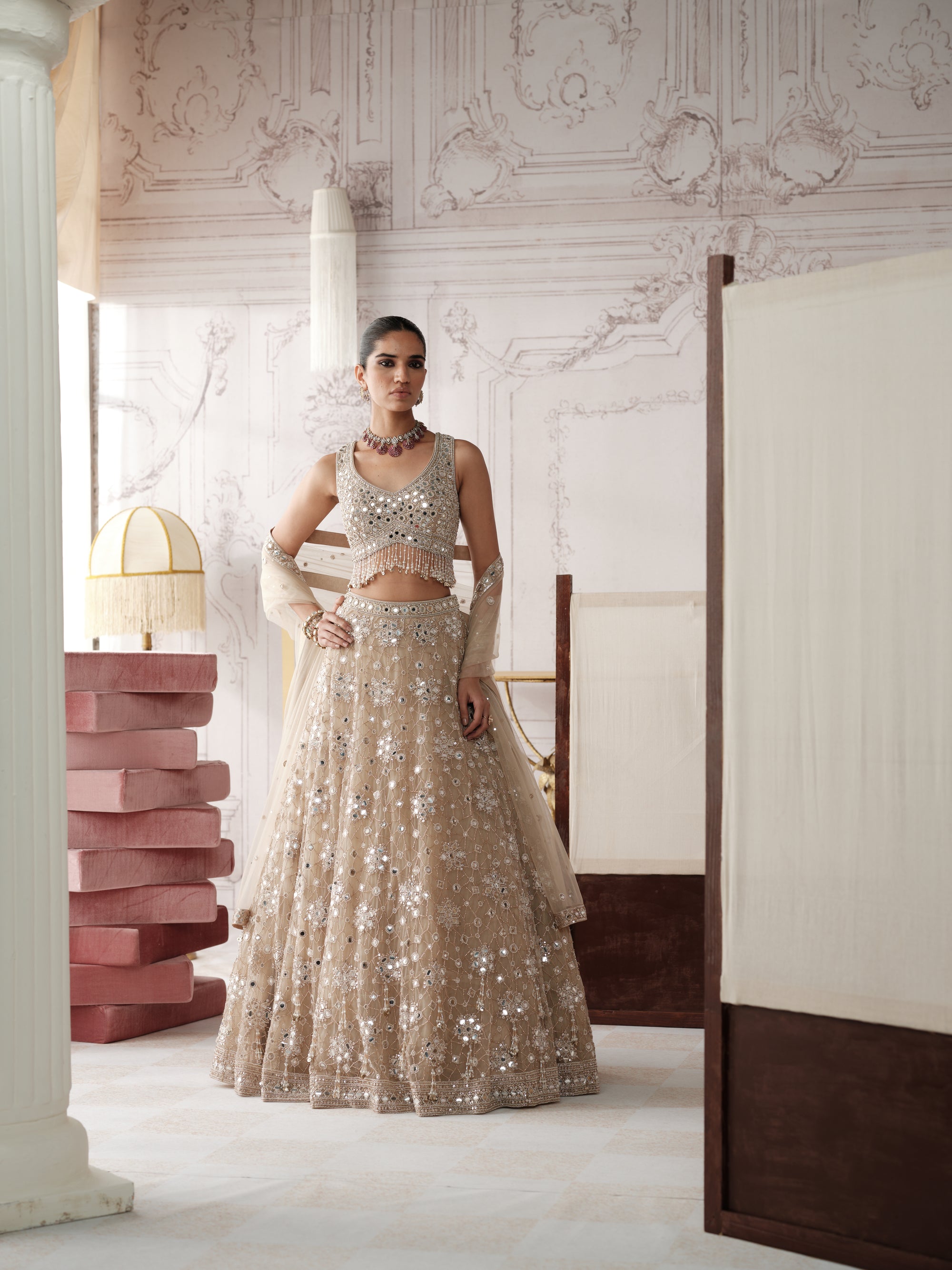 Champagne Radiance Embroidered Lehenga Set