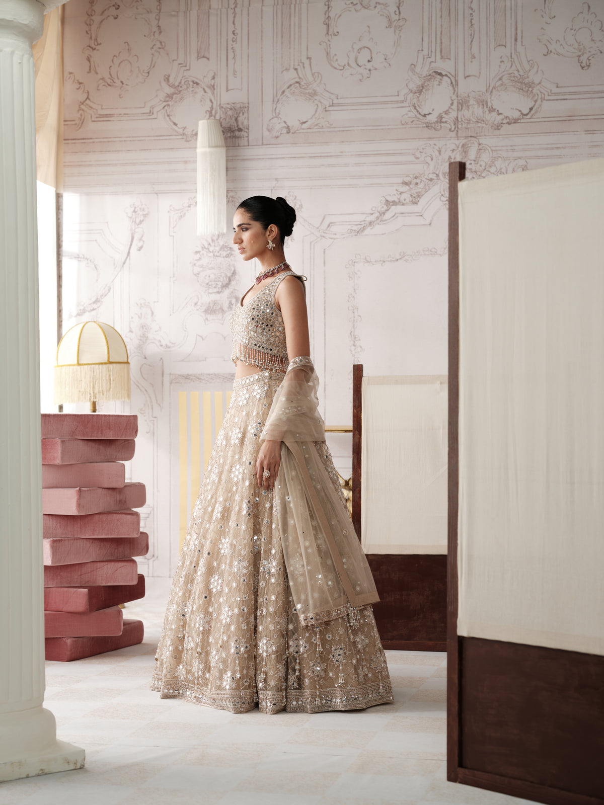 Champagne Radiance Embroidered Lehenga Set