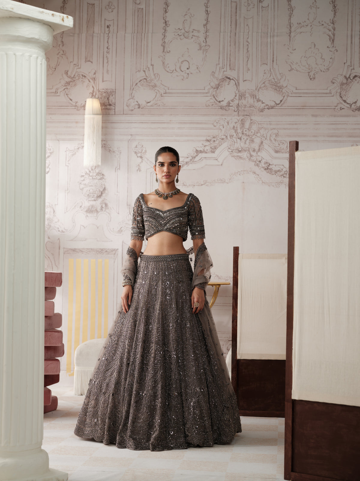 Graphite Etoile Embroidered Lehenga Set
