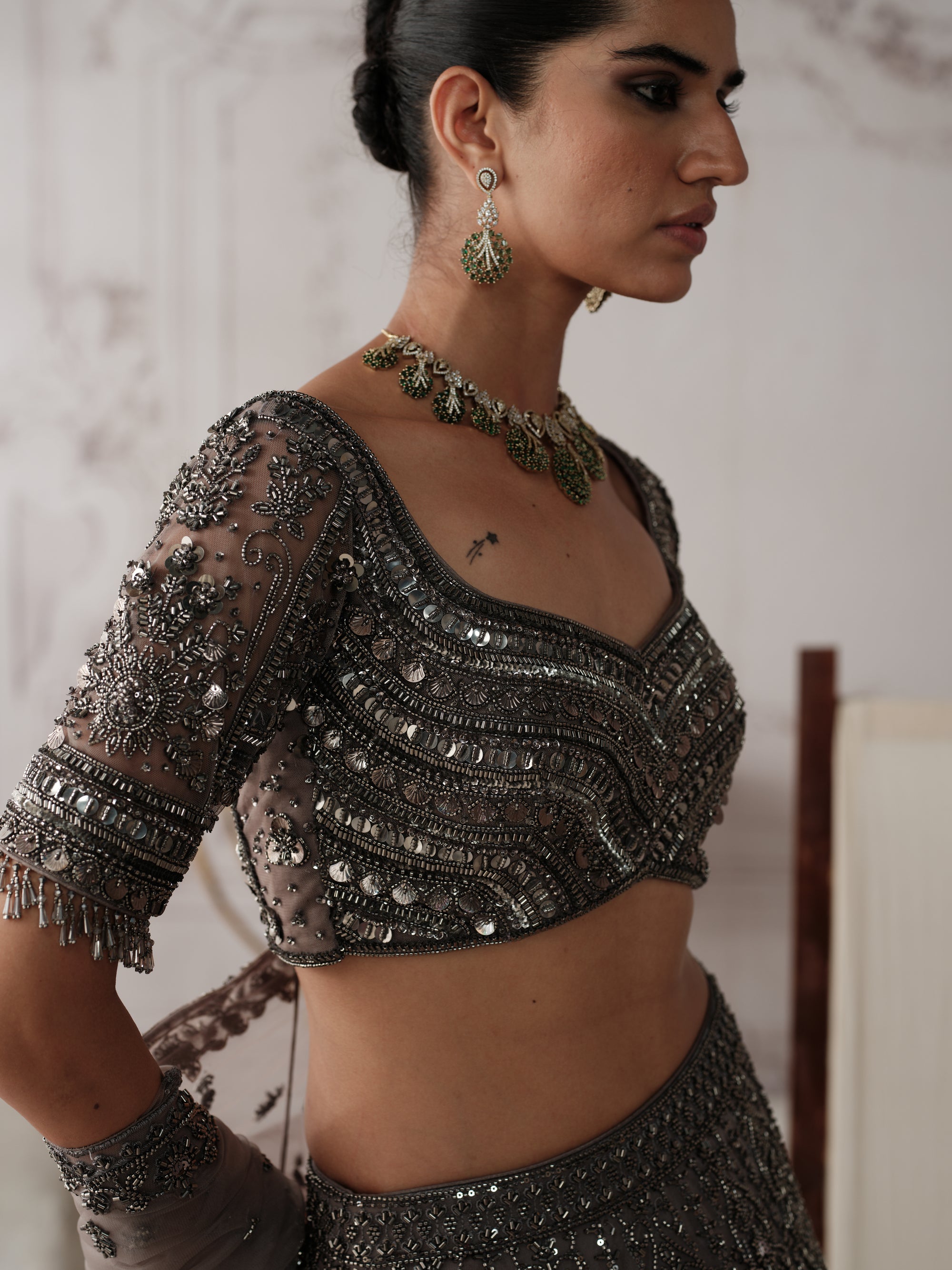 Graphite Etoile Embroidered Lehenga Set
