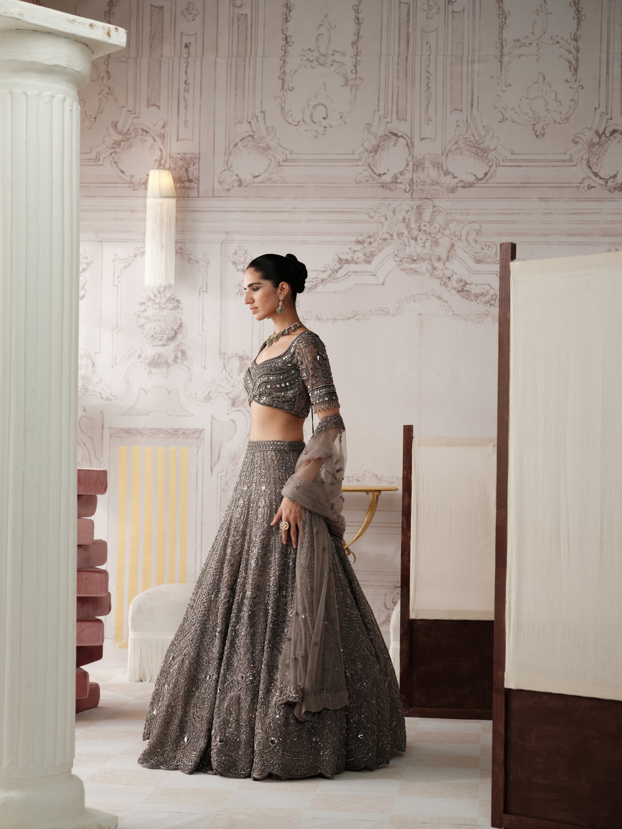 Graphite Etoile Embroidered Lehenga Set