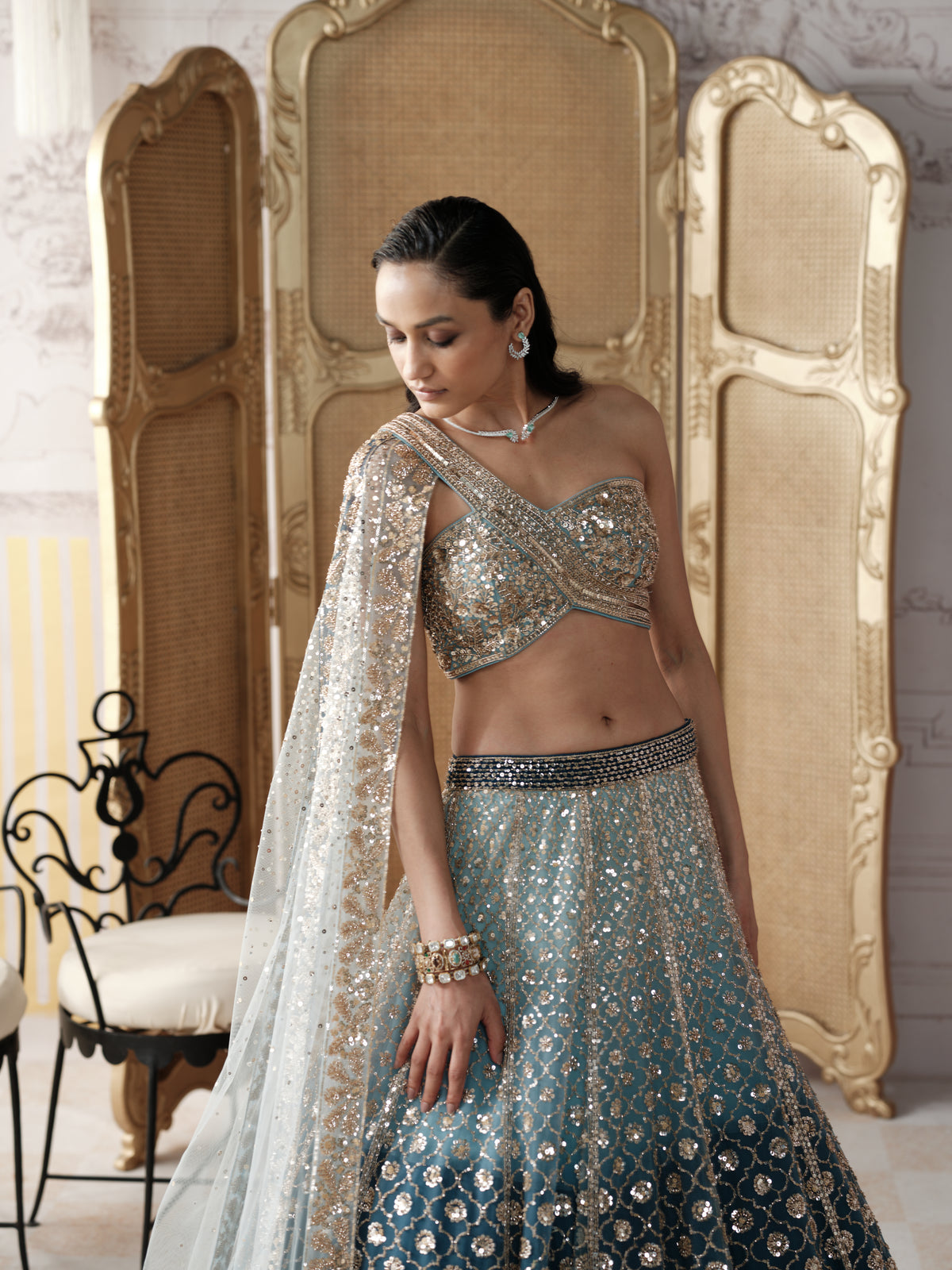 Aqua Lagoon Embroidered Lehenga Set