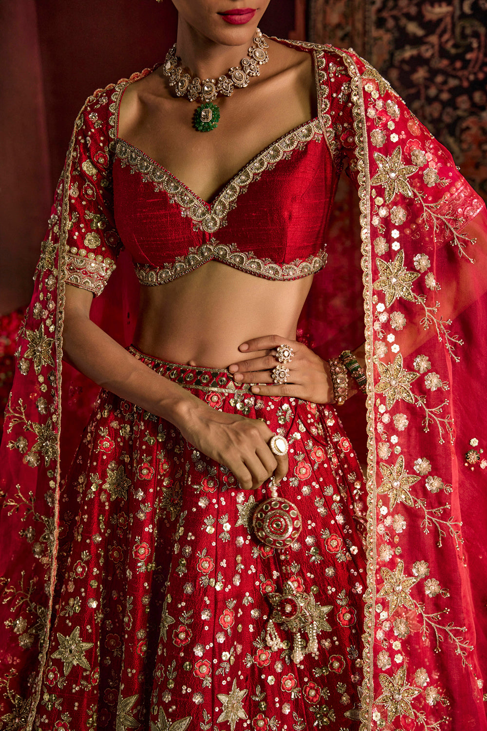 Red Munira Bridal Lehenga Set