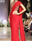 The Sunset Red Draped Saree  - Ready to Ship