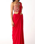 The Sunset Red Draped Saree  - Ready to Ship